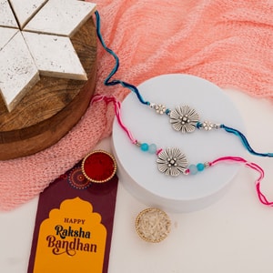 Floral Designer Rakhi Duo with Kaju Katli