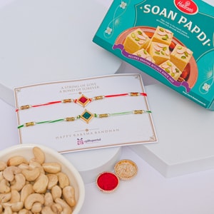 Royal Stone Rakhi with Soan Papdi & Cashews