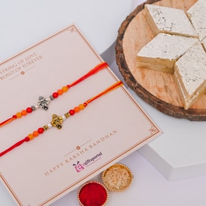 Ganesha Designer Rakhi & Kaju Katli Combo