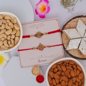 Ganesha Rakhi Duo with Kaju Katli & Dry Fruits