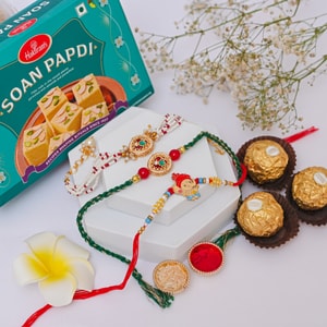 Complete Family Rakhi Hamper with Soan Papdi & Ferrero