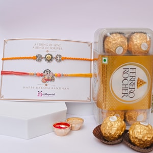 Om & Shinchan Rakhi with Ferrero Rocher Box