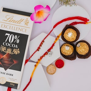 Om Rudraksha Rakhi with Lindt & Ferrero Chocolates