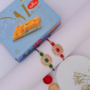Royal Stone Rakhi & Milk Cake Festive Gift