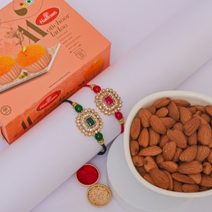 Royal Kundan Rakhi with Motichoor & Almonds