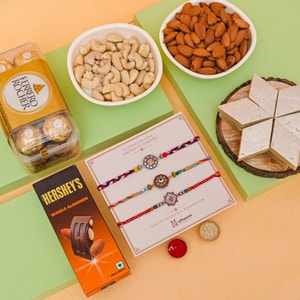 Premium Designer Rakhi Trio Gourmet Gift Hamper