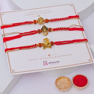 Ganesha & Om Spiritual Rakhi Trio - Set of 3 Rakhis to Australia