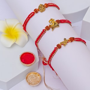 Divine Rudraksha Rakhi Set of Three - Set of 3 Rakhis to Australia