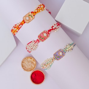 Floral Pearl Rakhi Collection of Three - Set of 3 Rakhis to Australia