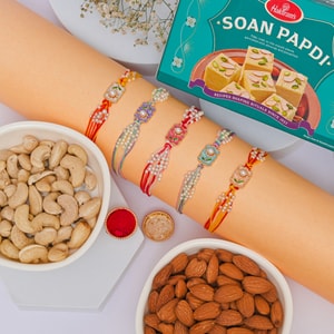 Pastel Pearl Rakhi & Sweet Gift Box