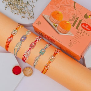 Pastel Pearl Rakhi Set for Five Brothers