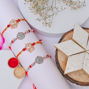 Designer Om Rakhi & Kaju Gift Box