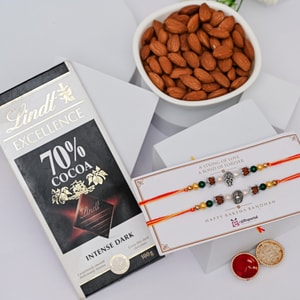 Premium Rudraksha Rakhi Duo with Lindt & Almonds