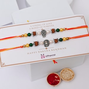 Sacred Rudraksha Rakhi Pair for Two Brothers