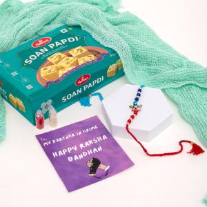 Multicolor Evil Eye Rakhi with Soan Papdi