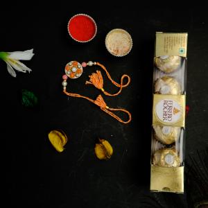 Orange Blossom Radiance & Golden Indulgence Rakhi - Rakhi and Chocolates to USA