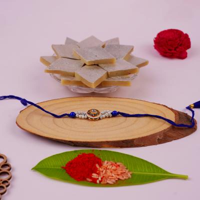 Sapphire Sparkle Rakhi & Kaju Katli Bliss
