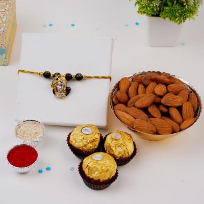 Divine Harmony & Golden Indulgence Rakhi - Rakhi and Dry Fruits to USA