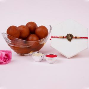 Ganesha Pan Shaped Rakhi with Gulab Jamun