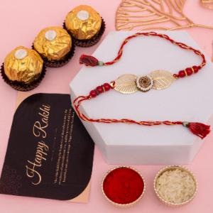 Golden Splendor & Gilded Treat Rakhi - Rakhi and Chocolates to USA