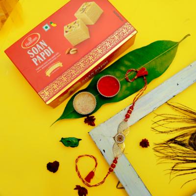 Gilded Leaf Designer Rakhi & Soan Papdi