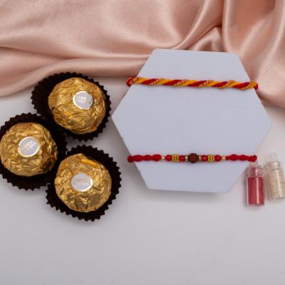 Spiritual & Classic Rakhi Duo with Ferrero Rocher - Set of 2 Rakhis to USA