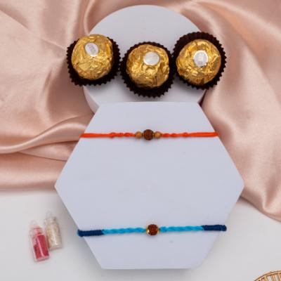 Dual Thread Rudraksha Rakhi Set with Ferrero Rocher - Set of 2 Rakhis to USA