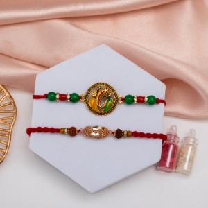 Divine Ganesha & Rudraksha Rakhi Set