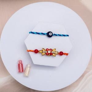 Blue Evil Eye & Stone Rakhi Duo for Protection & Style