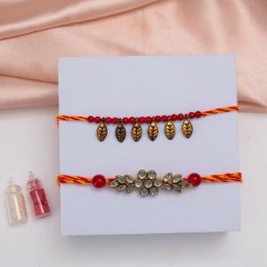 Elegant Stone & Leaf Motif Rakhi Set