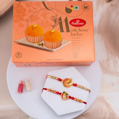 Set of 2 Ganesha Rakhis with Motichoor Laddu