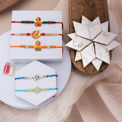 Divine Quintet, Protection & Royal Sweetness - Set of 5 Rakhis to USA