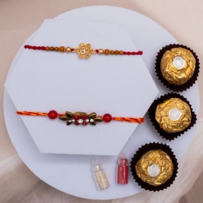 Om & Stone Rakhi Set with Ferrero Rocher 3pcs