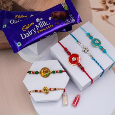 Five Bonds & Double Dairy Milk Bliss - Set of 5 Rakhis to USA