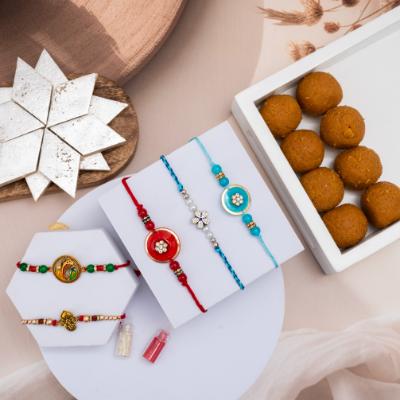 Quintet of Love & Traditional Sweet Grandeur - Set of 5 Rakhis to USA