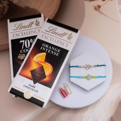 American Diamond & Evil Eye Rakhi Set with 2 Lindt Excellence Bars - Set of 2 Rakhis to USA