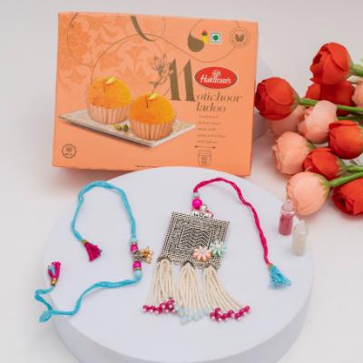 Oxidised Bhaiya Bhabhi Rakhi with Motichoor Delight