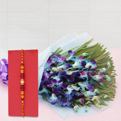 Pearl Rakhi with Blooming Orchids