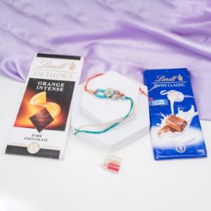 Azure Bloom & Dual Lindt Delight Rakhi - Rakhi and Chocolates to USA