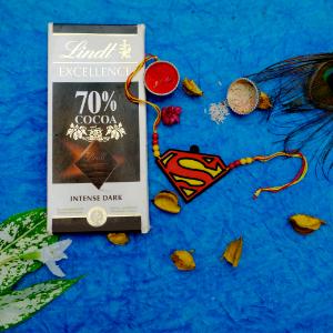 Superman Crest Rakhi with Lindt Luxe Bar