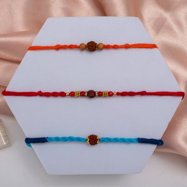 Divine Trio Sacred Rudraksha Bonds - Set of 3 Rakhis to USA