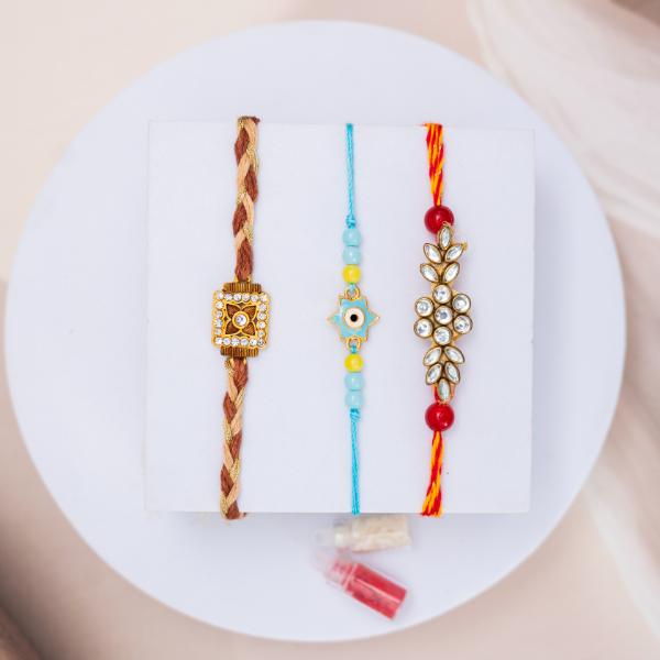 Sparkling Protection & Modern Elegance Trio - Set of 3 Rakhis to USA