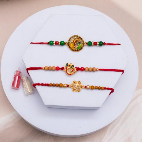 Spiritual Power Trio Ganesha & Om - Set of 3 Rakhis to USA