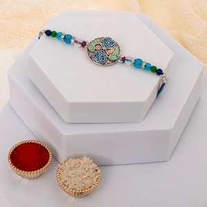 Heritage Antique Silver Meenakari Rakhi