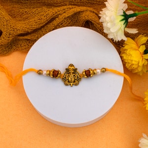 Antique Ganesha Rudraksha Blessing Rakhi