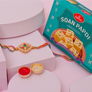 Multicolor Floral Rakhi with Soan Papdi