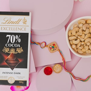 Colourful Floral Rakhi with Lindt & Cashews