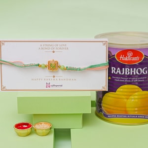 Divine Meenakari Om Rakhi with Raj Bhog