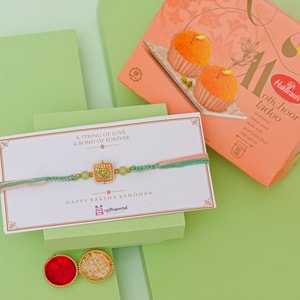 Meenakari Om Rakhi with Motichoor Ladoo