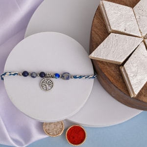 Tree of Life Lapis Lazuli Rakhi with Kaju Katli
